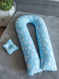 Подушка для беременных "Подкова" + подушка для младенцев / Звездочки голубые